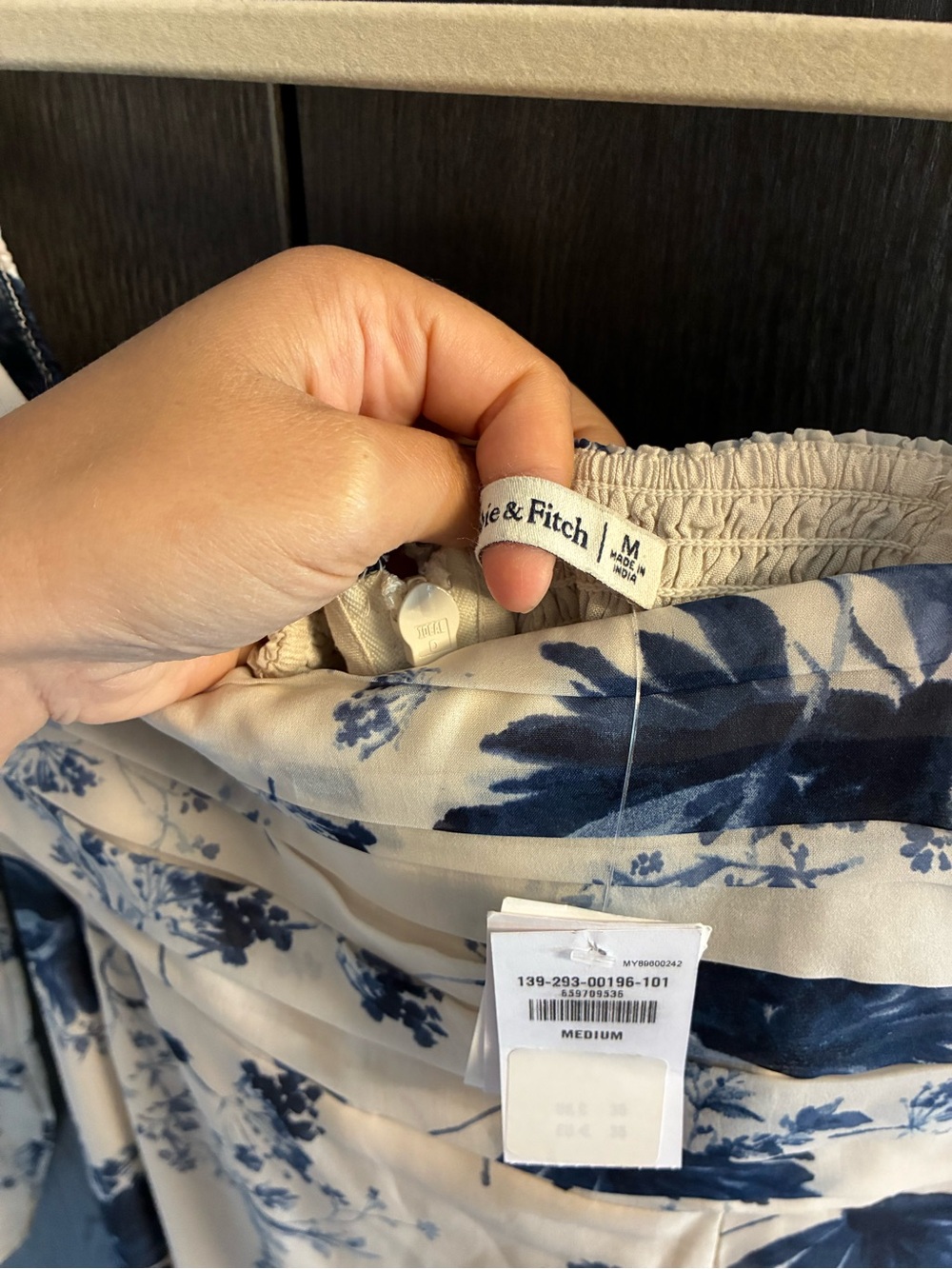 Abercrombie & Fitch Cream Midi Dress with Navy Floral Print and Square Neck - Picture 3 of 3